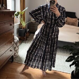 Apiece Apart Blue and White Long Sleeve Shirtdress